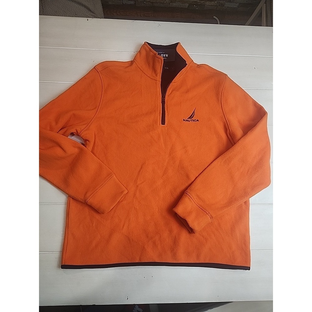 Nautica Nautex Mens Fleece Pullover Sweater 1/4 Zip LS Orange Size S NWT